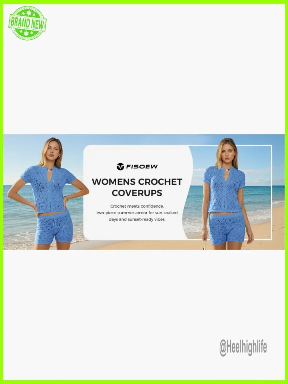 Crochet Cover Up Set 2 Piece Beach Shorts Crop Top Summer Swimsuit